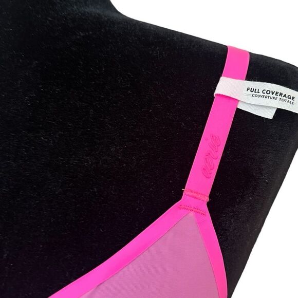 NWT Aerie 36D Bright Pink Full Coverage Unlined Sexy Sheer Lingerie Style Bra - Picture 5 of 12